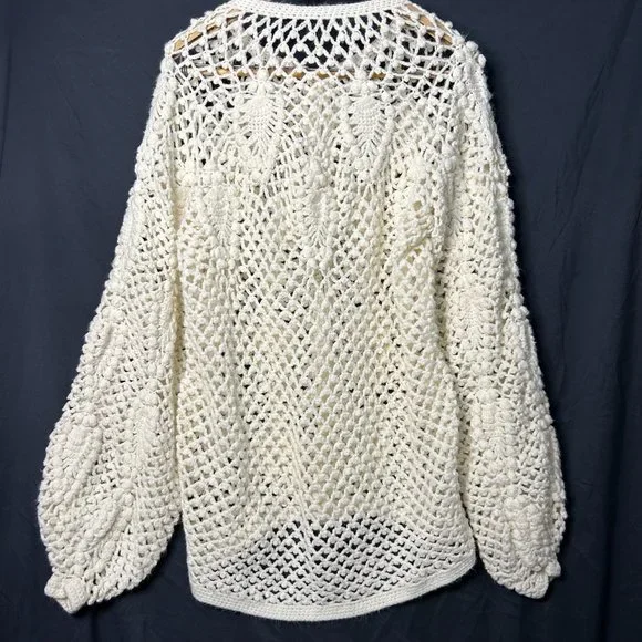 Loose Knit Women's Cardigan White‎ Baggy Size Large Oversized - Picture 3 of 4